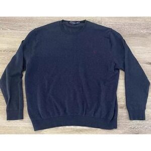 Polo Ralph Lauren Mens Sweater Extra Large 2XL Blue Knit Herringbone Long Sleeve